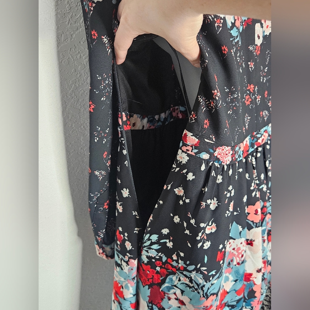 Julia Jordan Floral Button Front Fit And Flare Long Sleeve Sharkbite Hem Midi 6 - Picture 11 of 14